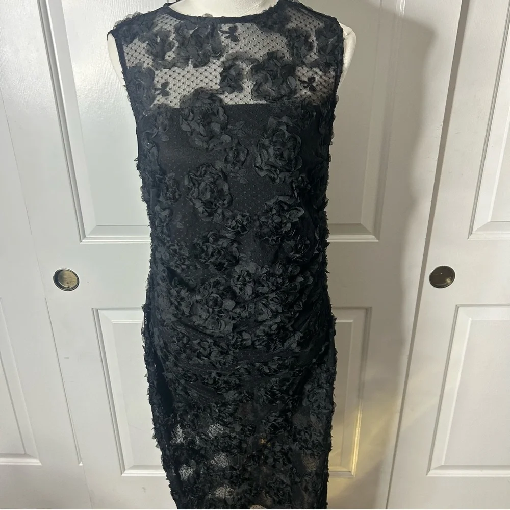 NWT (size 10) Lipsy Black 3d Floral Mesh Midaxi Bodycon Dress - Picture 5 of 10